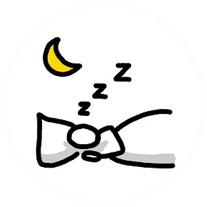 Zeichnung eines im Bett Schlafenden unter einen gelben Halbmond