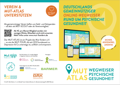 Flyer des Mut-Atlas, online-Wegweiser rund um psychische Gesundheit