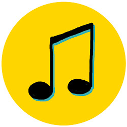 Zeichnung einer Doppel-Achtelnote vor gelbem Kreis