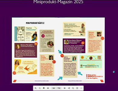 Anzeige für den Ratgeber (türkisfarbene Pfeile) im Miniprodukte-Magazin 2025