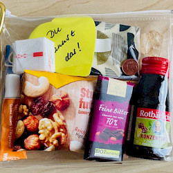 Foto des Prüfungs-Survival-Kits, das ich für mein zweites Kind gepackt habe